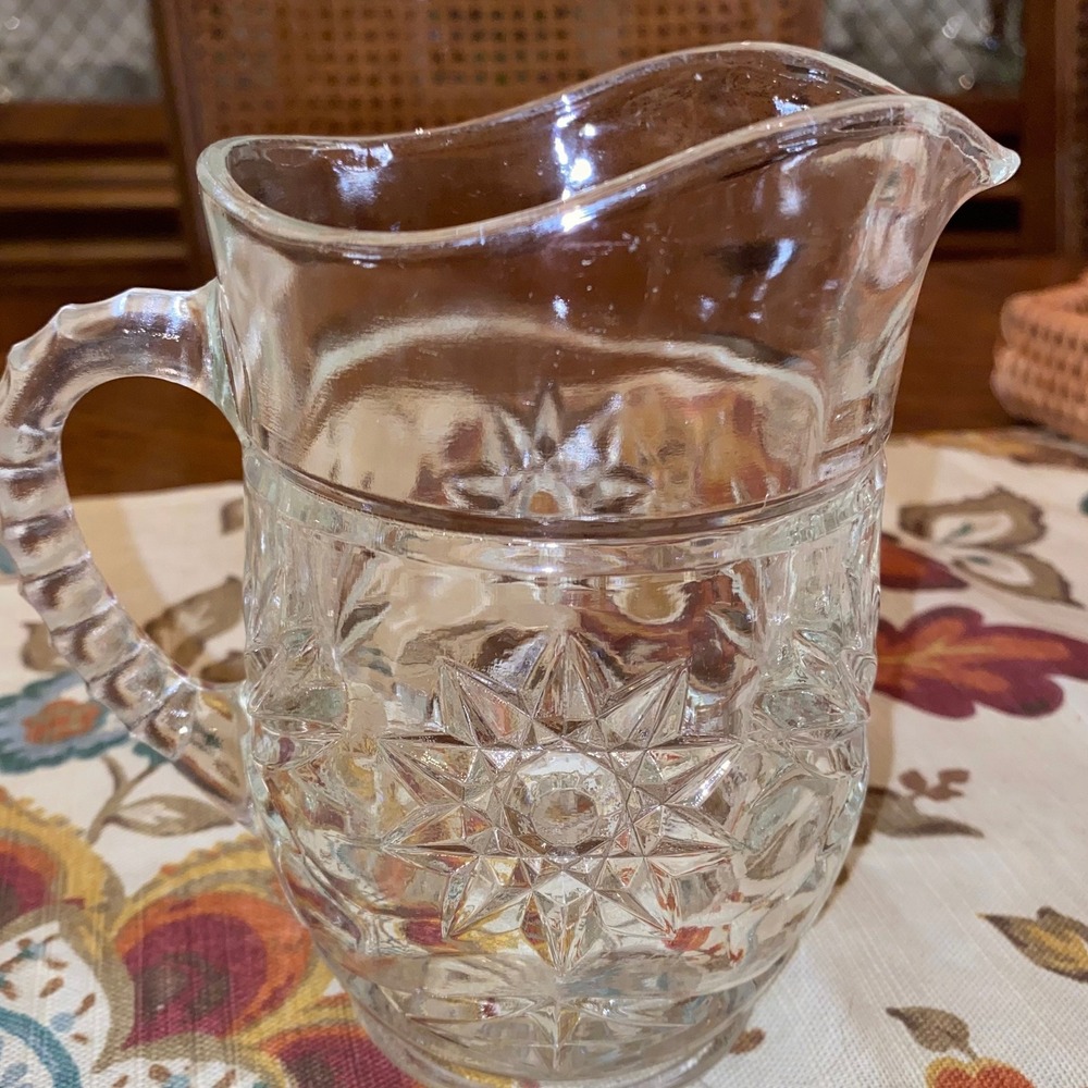 Vintage Anchor Hocking Press Glass, Clear (Star‎ of David) Pint Pitcher - 16 oz.